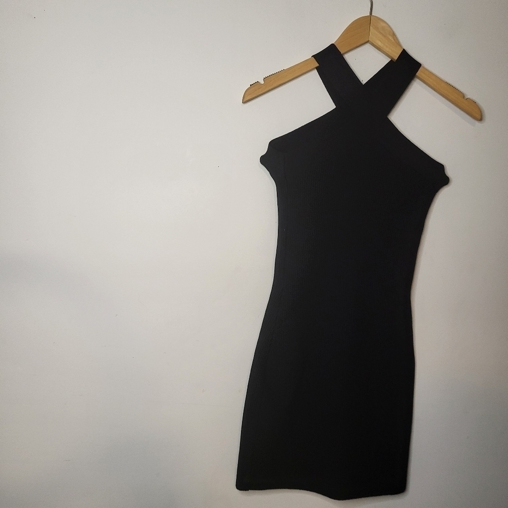 Aritzia Babaton Stretch Knit Sculpt Slim Criss Cross Mini Dress Black Size XS - Picture 5 of 9